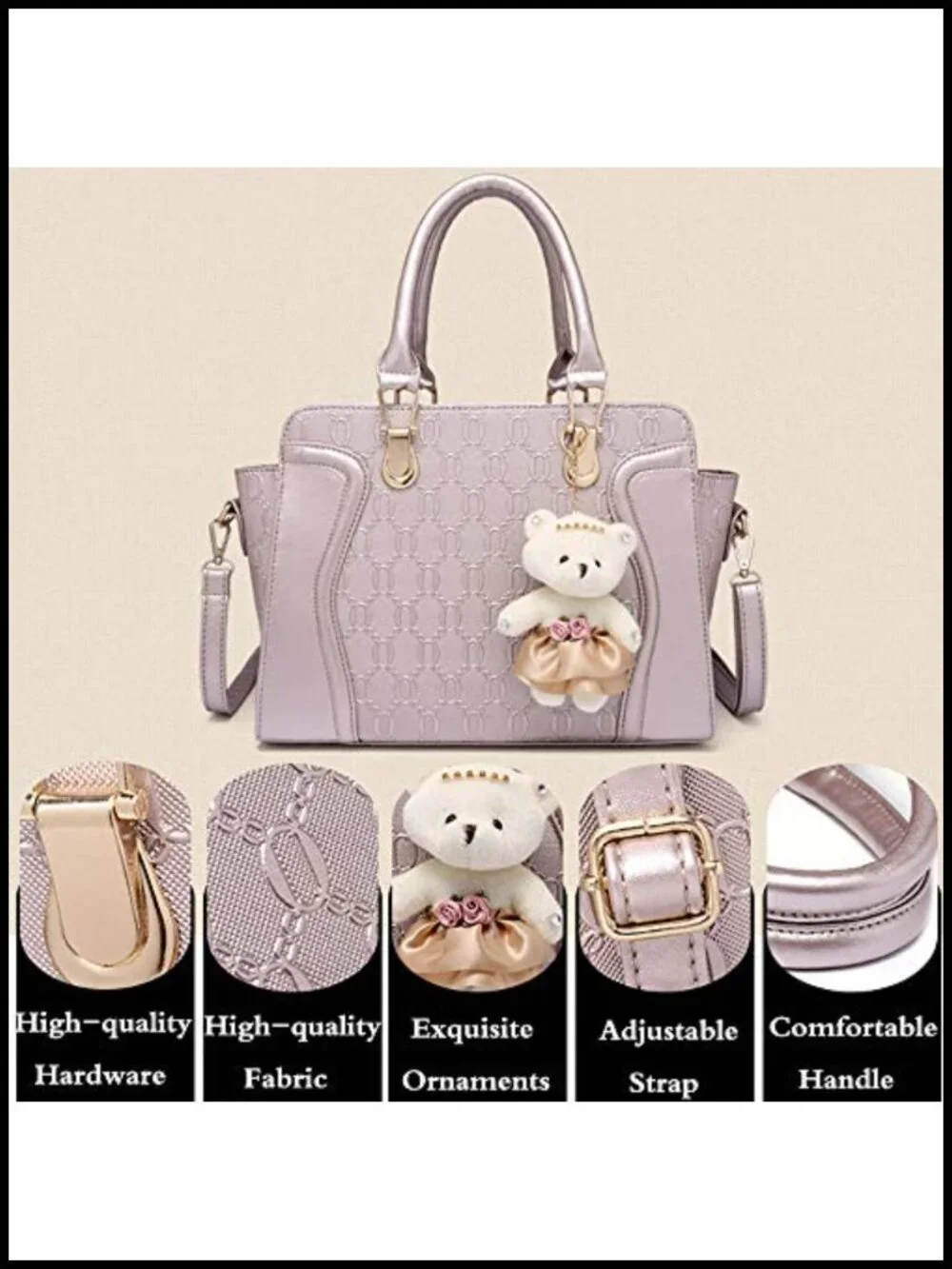 4PCS Tote Satchel Shoulder Bag Clutch Card Holder PU Leather Set